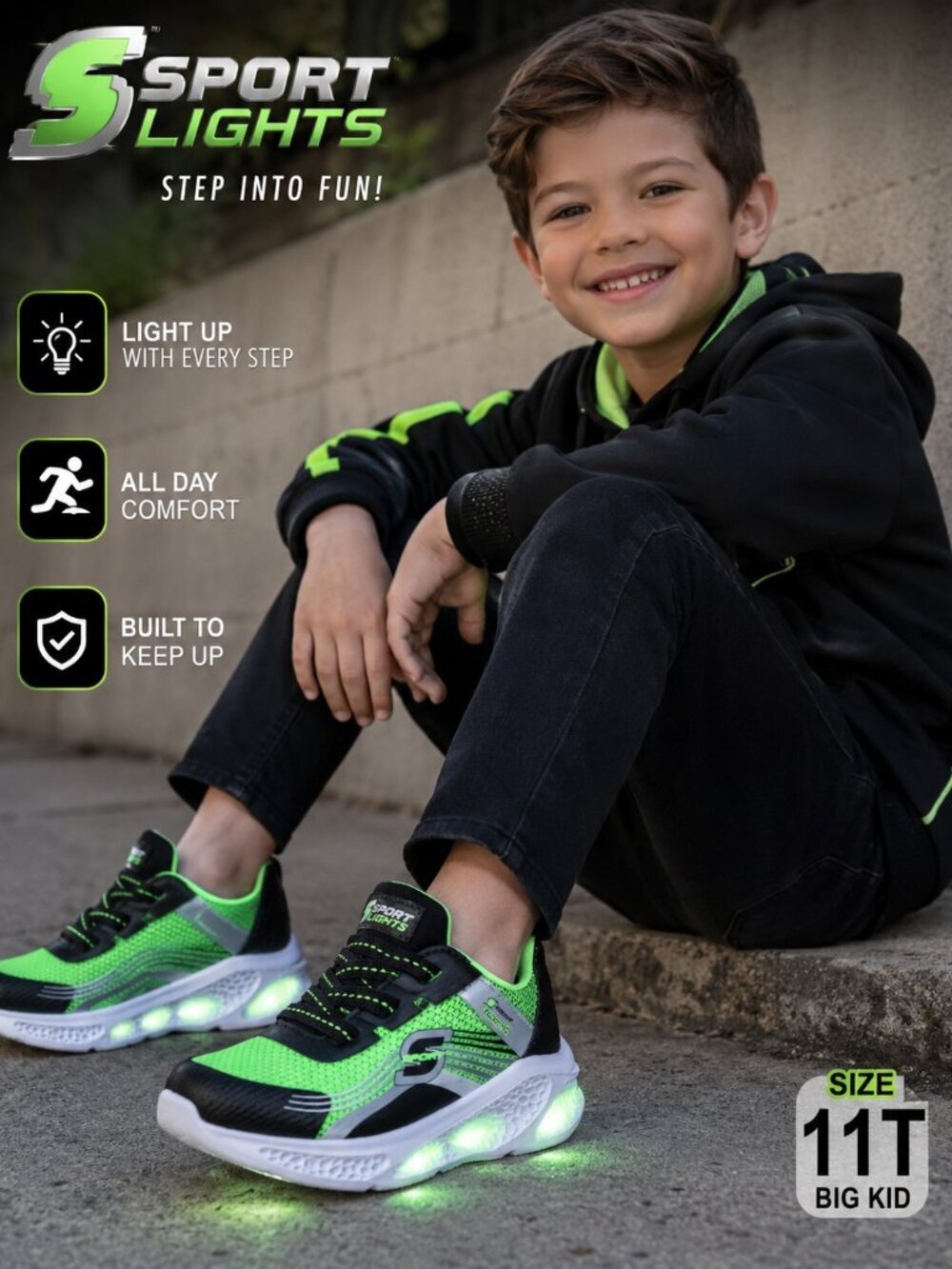 S Sport Skechers Toddler Myles Sneakers 11T Lime Green Light Up Slip On